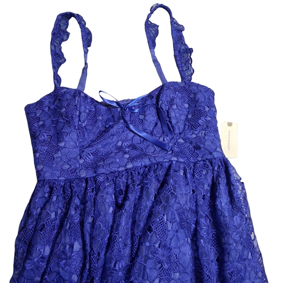 Anthropologie Ruffle Strap Corset Lace Blue Mini Dress Womens Size Small - Picture 5 of 8